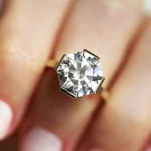 Octagon Moissanite Engagement Ring, Octagonal Engagement Ring, 5 carat Moissanite ring, Unique Solitaire Ring 18k gold