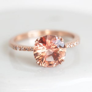 Oregon Sunstone Ring, Peach Champagne Sunstone Engagement Ring in 14k or 18k Solid Gold, diamond sunstone ring