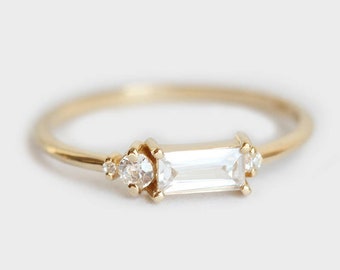 Baguette Diamond Ring, Baguette Cluster Verlovingsring Geel Goud, Moderne Diamond Cluster Ring