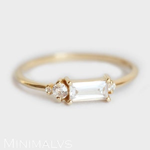 Baguette Diamond Ring, Baguette Cluster Engagement Ring Yellow Gold, Modern Diamond Cluster Ring