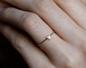 Mini Trillion Diamond Ring, Diamond Solitaire Ring with Triangle Diamond, Delicate simple Ring in Yellow Gold