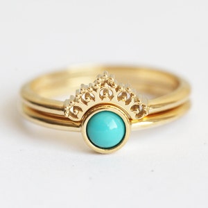 Turquoise Ring Set 18k Yellow Gold With Lace Band image 1