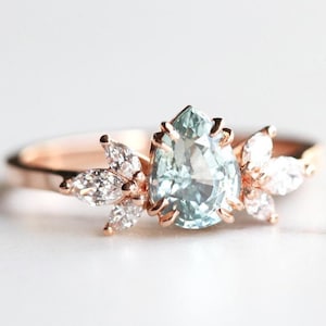 Mint Sapphire Engagement Ring, Montana Sapphire Ring, Green Sapphire diamond ring, Maruqise diamond Ring