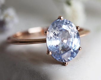 Oval Blue Lavender Sapphire, Blue Sapphire Engagement ring, Oval Blue Sapphire Ring, Solitaire Engagement Ring Rose Gold