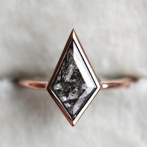 Salt Pepper Diamond Ring, Alternative Diamond Engagement Ring, Unique Kite Diamond Solitaire Ring