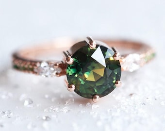 Australian sapphire ring, Green sapphire engagement ring, Ombre sapphire ring, Unique sapphire ring