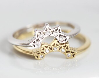 Lace Diamond Band Gold, Unique Gold Diamond ring with Lace Detail