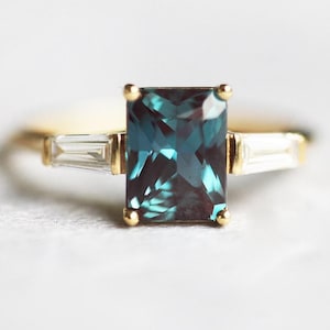 Radiant alexandrite engagement ring, Alexandrite diamond ring