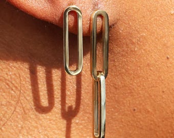 14k gold paperclip earrings stud earrings minimalist everyday wear