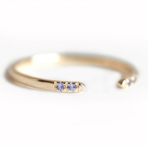 Open Ring with tanzanites, 14k Gold Band with opening, Midi Knuckle ring Stacking