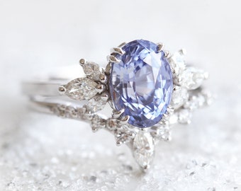 Vera Lavender sapphire engagement ring, Purple sapphire & diamond ring, Oval cut violet sapphire ring or set