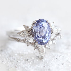 Vera Lavender sapphire engagement ring, Purple sapphire & diamond ring, Oval cut violet sapphire ring or set