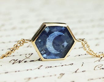 Celestial sapphire bracelet with double 14k gold chain