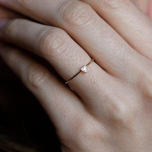 Mini Trillion Diamond Ring, Diamond Solitaire Ring with Triangle Diamond, Delicate simple Ring in Yellow Gold
