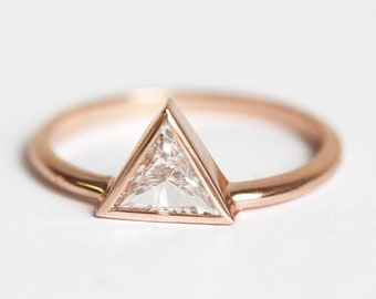 Triangle Diamond Ring, Triangle Engagement Ring in Rose Gold