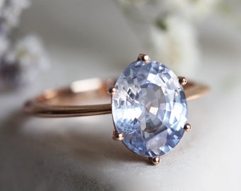 Oval Blue Lavender Sapphire, Blue Sapphire Engagement ring, Oval Blue Sapphire Ring, Solitaire Engagement Ring Rose Gold
