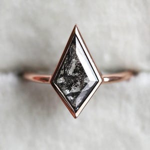 Platinum Salt Pepper Diamond Ring, Platinum Kite Diamond Ring, Salt Pepper Kite Diamond Engagement Ring, Platinum Geometric Diamond Ring