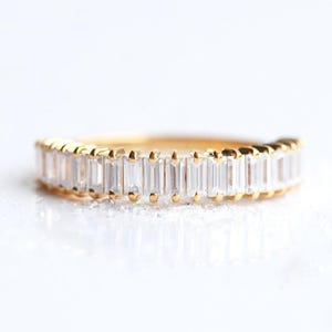 Baguette Diamond Half Eternity Women&#39;s Wedding Band, 14K 18K PLATINUM