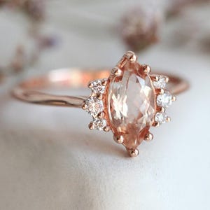 Marquise Morganite Diamond Ring, Morganite Engagement Ring with Diamonds, Marquise Engagement Ring, Peach Morganite Engagement Ring