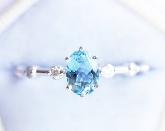Oval Aquamarine Diamond Engagement Ring, Santa Maria Blue Solitaire, Unique Wedding Ring by MinimalVS