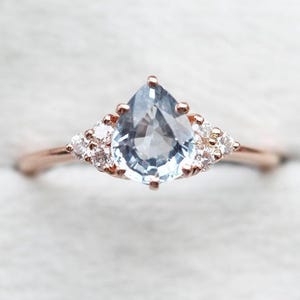 Pear Sapphire Diamond Engagement Ring, Sapphire Cluster Ring, Blue Sapphire Engagement Ring, Diamond Cluster Engagement