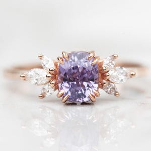 Lavender sapphire ring, Purple engagement ring, Pastel floral diamond ring, Lilac gemstone ring