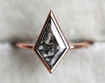 Salt Pepper Diamond Ring, Alternative Diamond Engagement Ring, Unique Kite Diamond Solitaire Ring