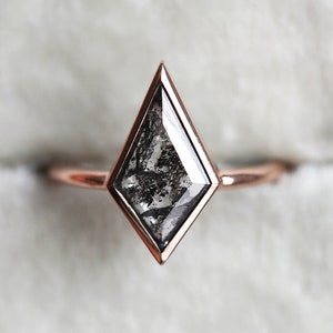Salt Pepper Diamond Ring, Alternative Diamond Engagement Ring, Unique Kite Diamond Solitaire Ring