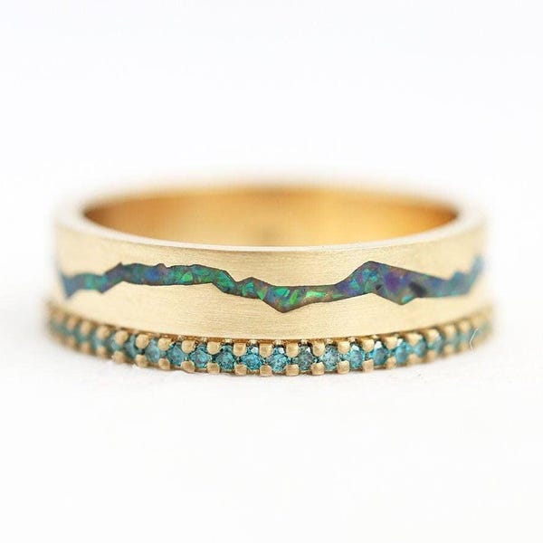 Rowan Lab Opal Mountain Inlay Band, Opal Inlay Band mit Pave Diamanten