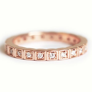 Womens Wedding Ring Rose Gold, Full Eternity Diamond Band in 14k Rose Gold, Modern Band for Her image 1