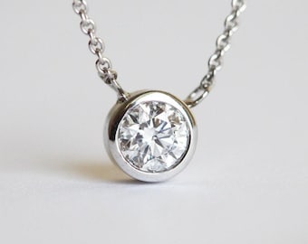 Diamant Halskette, Bezel Set Solitär Diamant Halskette, Rosegold Diamant Halskette, Gelbgold Diamant Halskette, Weißgold Diamant