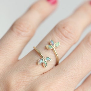 Opal Floral Ring, Marquise Leaf Wrap Ring, Twisted Open Anniversary Ring image 1