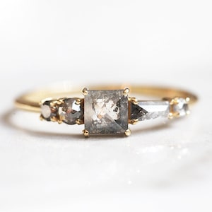 Cluster salt and pepper diamond ring, 18k diamond cluster ring