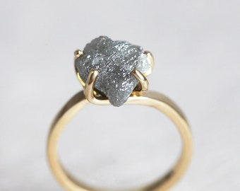 Raw Diamond Engagement Ring, Grey Raw Diamond Ring, Raw Diamond Solitaire 14k 18k