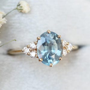 Mint Sapphire Engagement Ring, Minimalvs mint blue Sapphire Ring, Blue green sapphire 2ct oval sapphire diamond