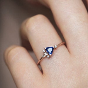 Blue Sapphire Engagement Ring Rose Gold Blue Cushion Sapphire Etsy