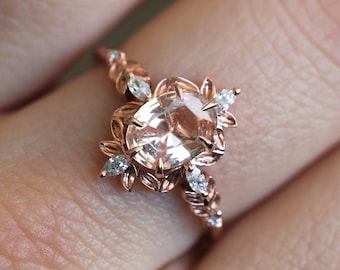 Enya Oval peach sapphire engagement ring, Fantasy sapphire diamond ring