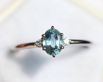 Montana sapphire ring, Three stone ring, Oval sapphire engagement ring, Aqua blue sapphire engagement ring