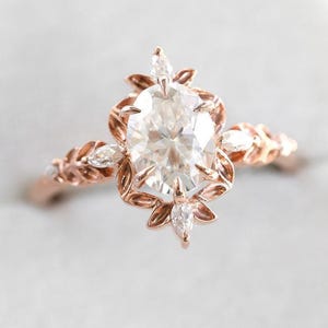 Lab Diamond Whimsical Engagement Ring Gold diamond ring, Floral leaf engagement ring