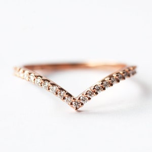 Diamond chevron ring, Half eternity diamond wedding band, V shaped diamond ring