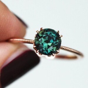 Round Green Sapphire Ring, Round Solitaire Sapphire Engagement Ring, Prong Set Green Engagement Sapphire Ring by Minimalvs