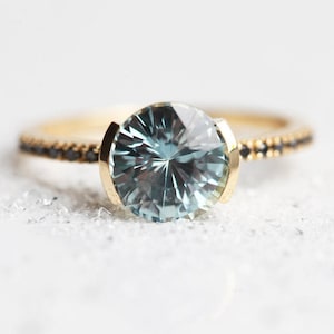 3ct pastel sapphire ring, Blue Sapphire engagement ring, Modern sapphire ring pave diamond band