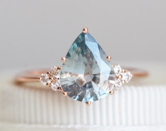 Aqua blue sapphire ring, Pear sapphire engagement ring, sapphire diamond ring