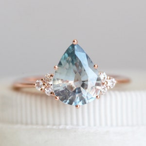 Aqua blue sapphire ring, Pear sapphire engagement ring, sapphire diamond ring