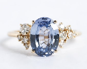 3ct Sapphire Cluster diamond ring, Light blue sapphire ring