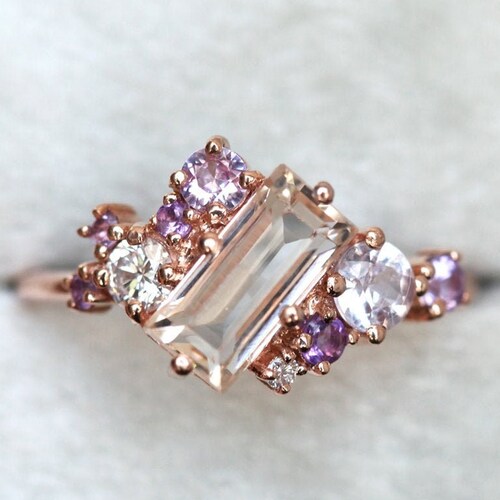 Purple Sapphire Engagement Ring Cluster Engagement Ring Etsy