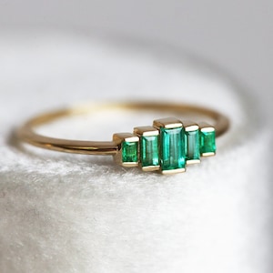 Baguette Emerald Ring, Art Deco Emerald Engagement Ring, Baguette Engagement Ring with genuine emeralds