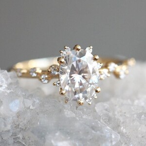 Oval Moissanite diamond ring, Unique diamond ring, Diamond cluster ring