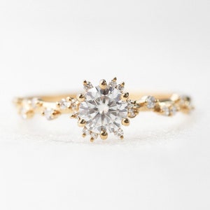 Round diamond cluster ring, Unique half carat diamond cluster ring 18k gold image 1