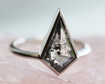 Platinum Salt Pepper Diamond Ring, Platinum Kite Diamond Ring, Salt Pepper Kite Diamond Engagement Ring, Platinum Geometric Diamond Ring
